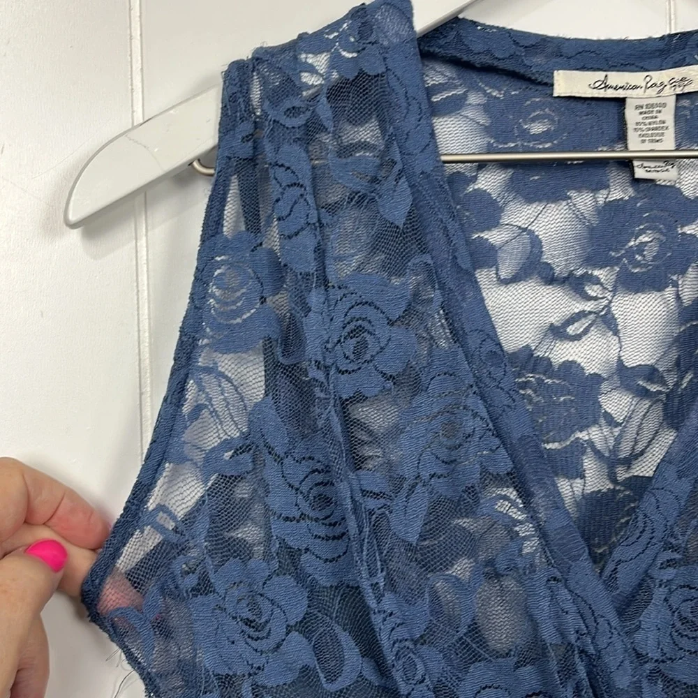 American Rag Cie Womens Dress S Navy Blue Lace Overlay Slip Liner Sleeveless EUC - Picture 3 of 12
